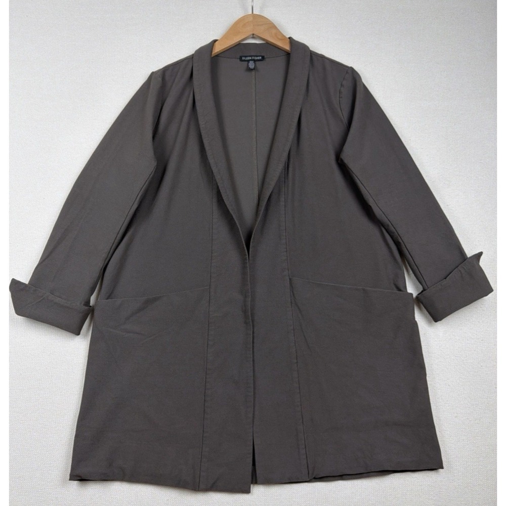 Eileen Fisher Open Front Cardigan Blazer Jacket Size M Brown Lagenlook Viscose